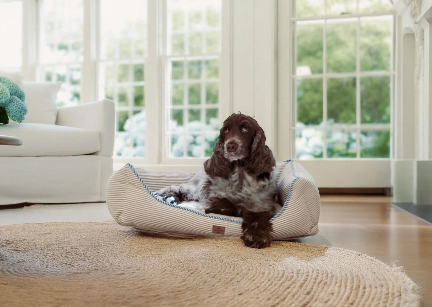 Lexington Home Hundeseng i stripet økologisk bomull Beige/hvit Medium