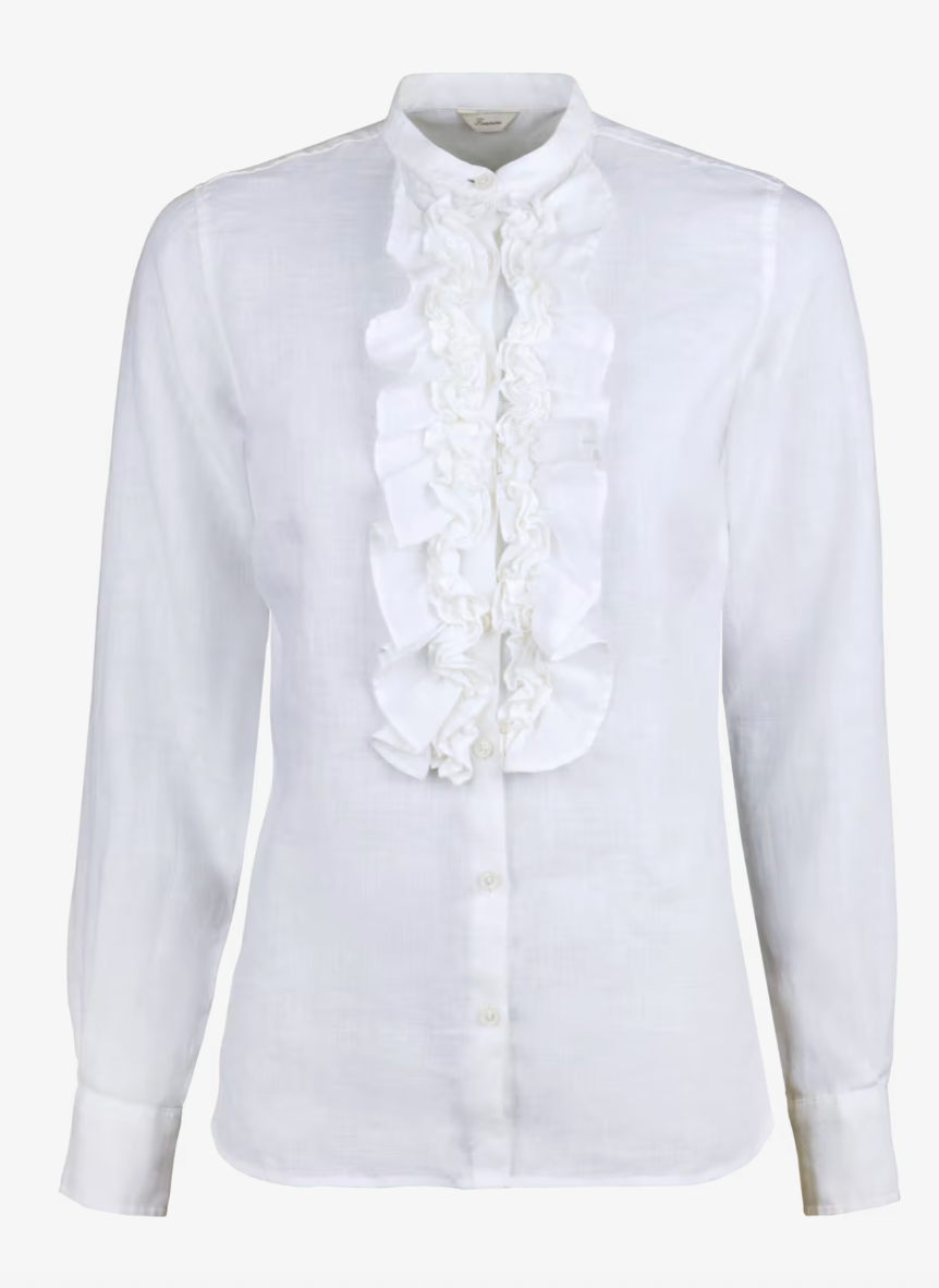 Stenstrøms Hillary hvit linbluse med volanger