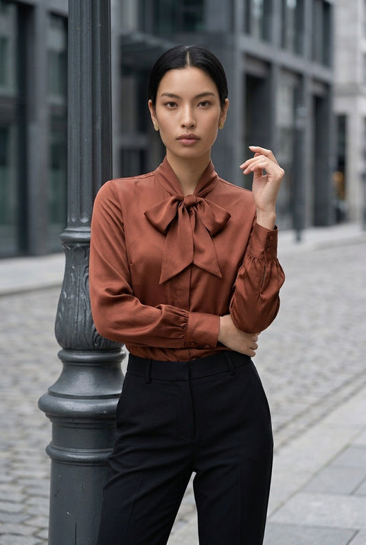 Selma Blouse silkebluse med knyting Dark Red