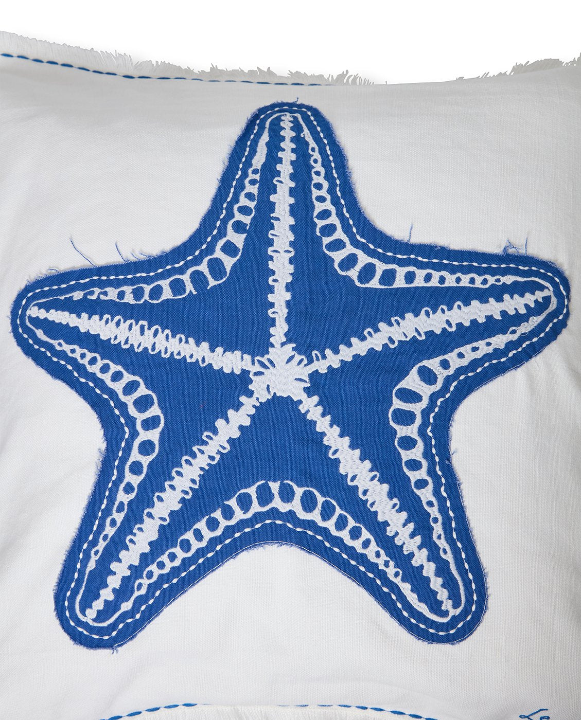 Lexington Summer putetrekk i linblanding med brodert applikasjon hvit/blå 50x50cm