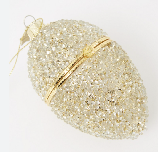 Vondels Ornament Glass Gull Egg med allover Gull Perler H:11cm